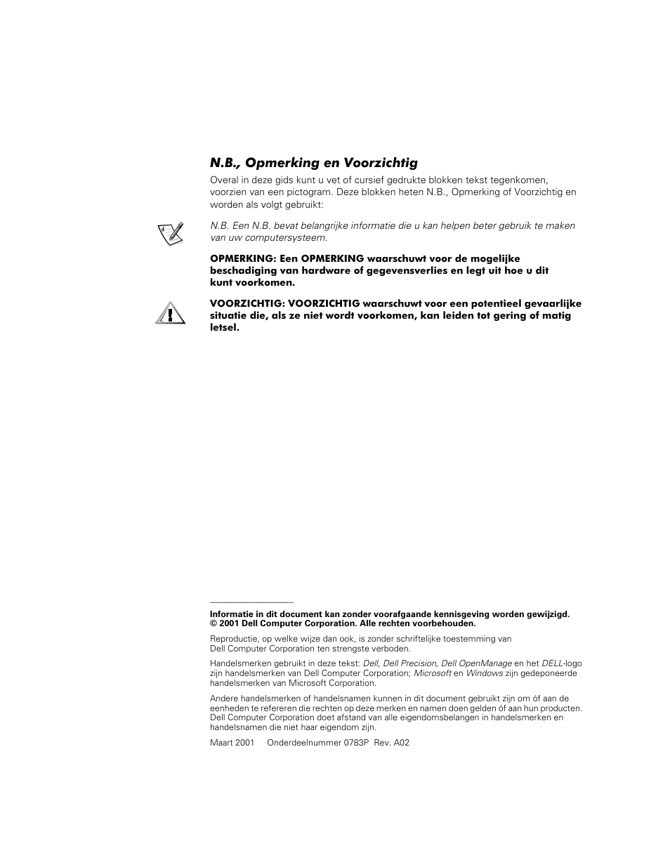 N.b., opmerking en voorzichtig | Dell Precision 620 User Manual | Page 38 / 112