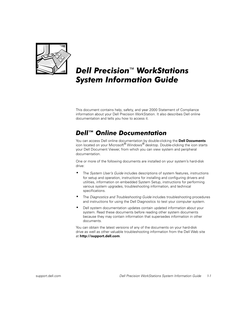 Dell precision, Workstations system information guide, Dell™ online documentation | Dell Precision 620 User Manual | Page 5 / 112