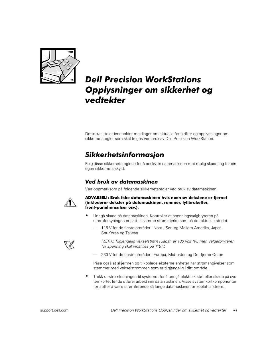 Sikkerhetsinformasjon | Dell Precision 620 User Manual | Page 55 / 112