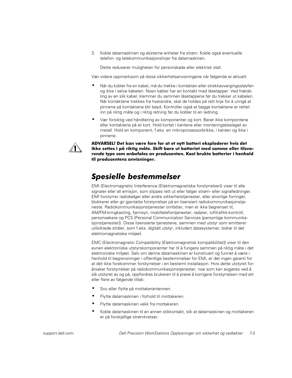 Spesielle bestemmelser | Dell Precision 620 User Manual | Page 57 / 112