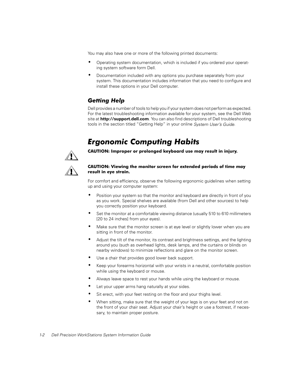 Ergonomic computing habits | Dell Precision 620 User Manual | Page 6 / 112