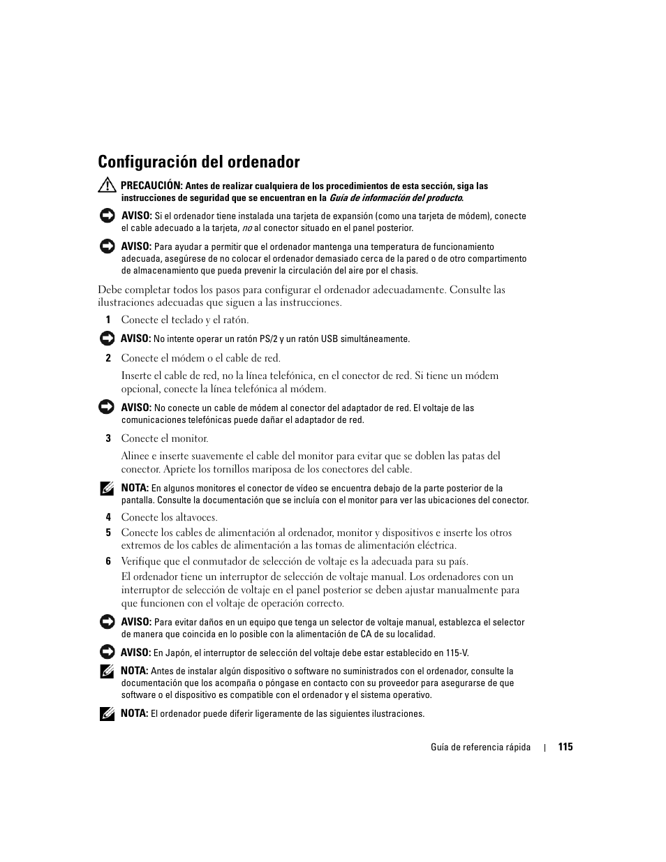 Configuración del ordenador | Dell OptiPlex GX520 User Manual | Page 115 / 134