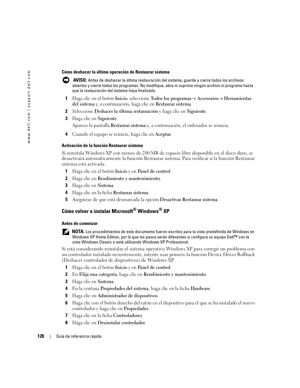 Cómo volver a instalar microsoft® windows® xp, Cómo volver a instalar microsoft | Dell OptiPlex GX520 User Manual | Page 128 / 134