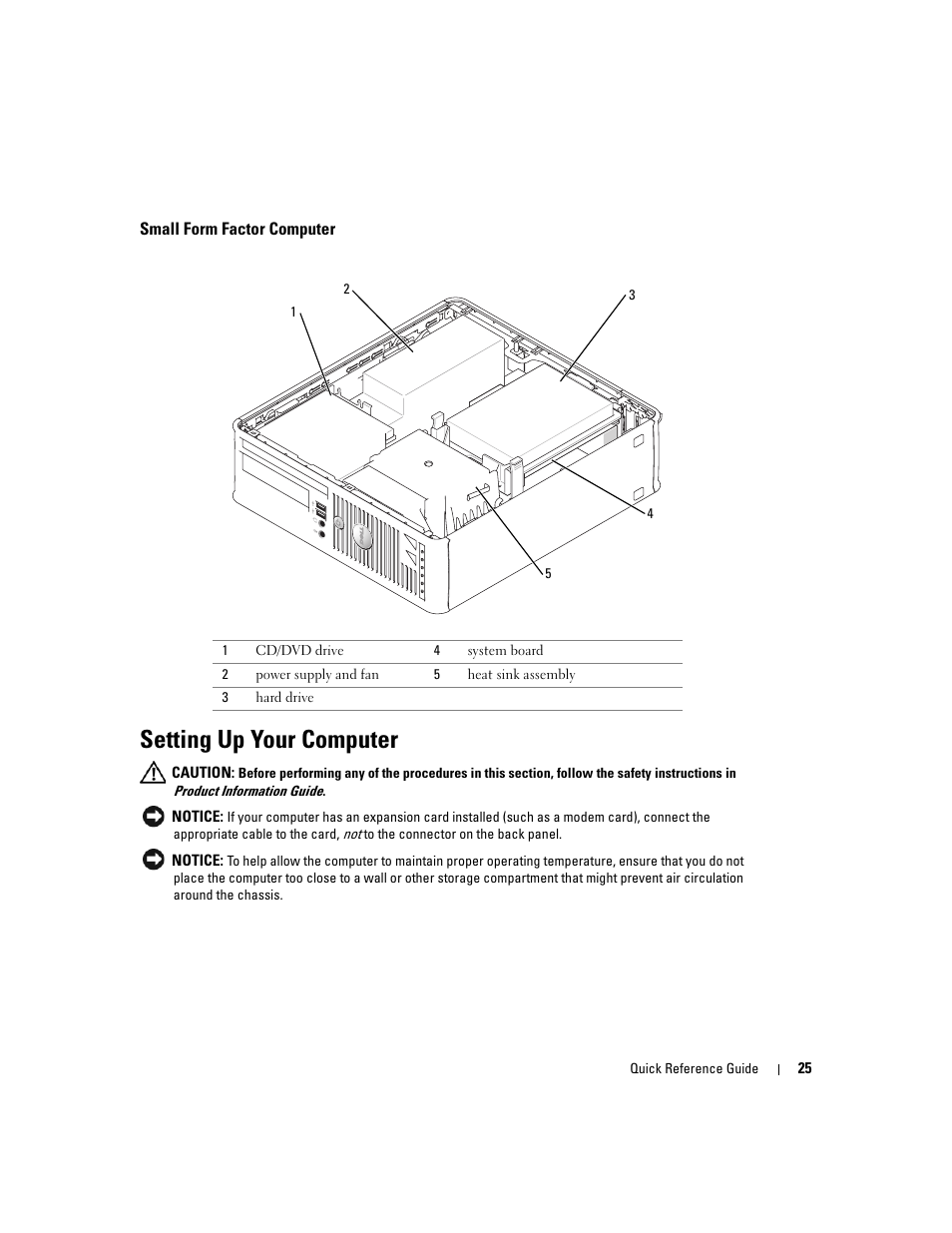 Small form factor computer, Setting up your computer | Dell OptiPlex GX520 User Manual | Page 25 / 134