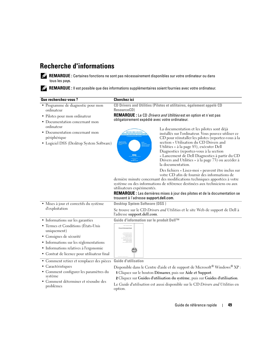 Recherche d'informations | Dell OptiPlex GX520 User Manual | Page 49 / 134