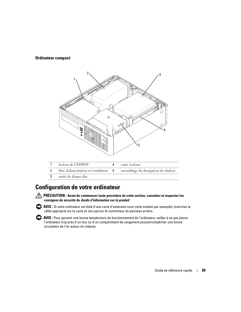 Ordinateur compact, Configuration de votre ordinateur | Dell OptiPlex GX520 User Manual | Page 69 / 134