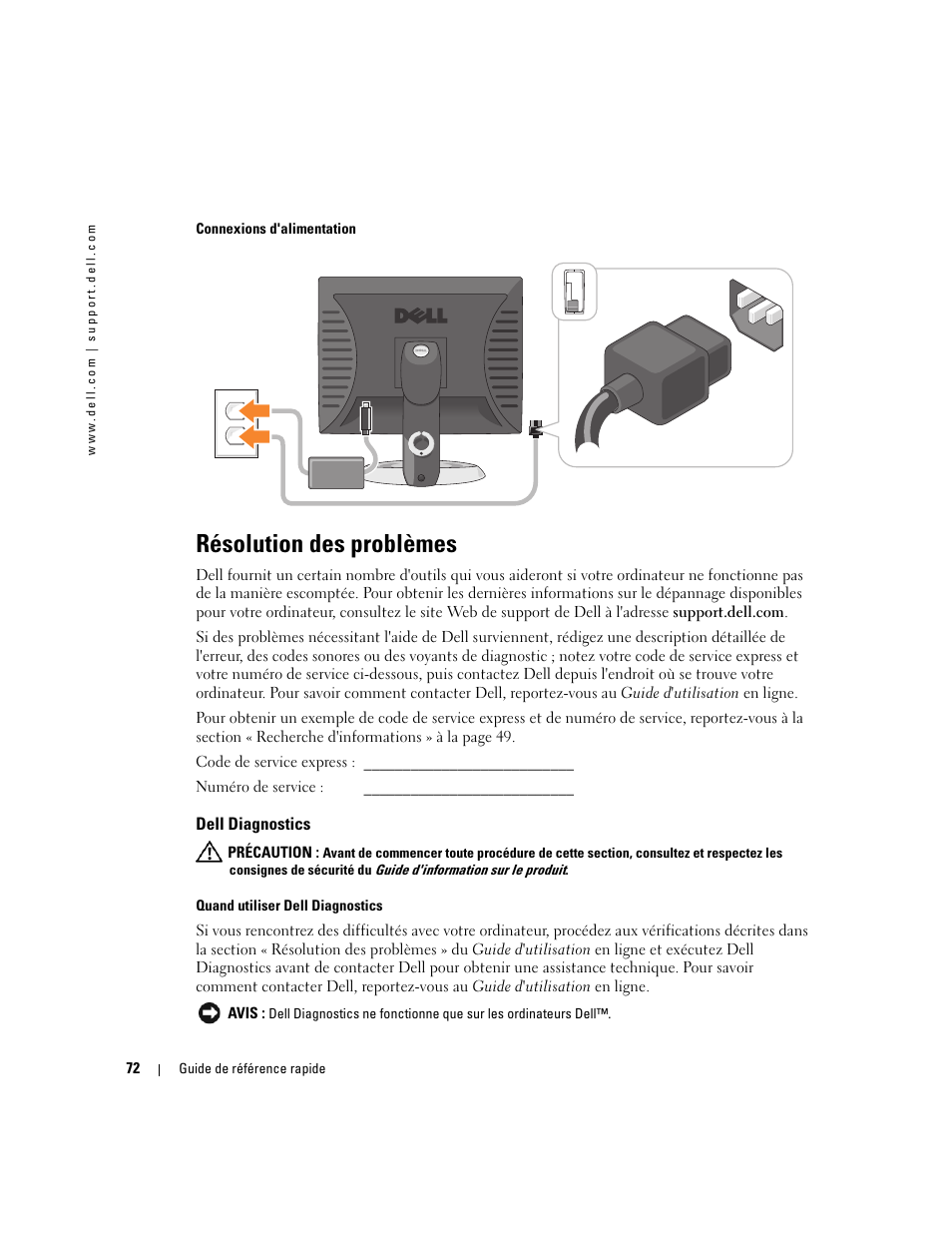 Résolution des problèmes, Dell diagnostics | Dell OptiPlex GX520 User Manual | Page 72 / 134