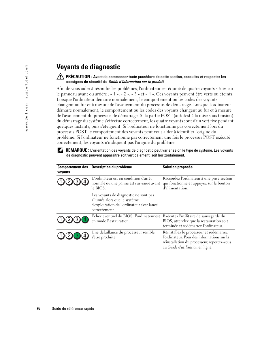 Voyants de diagnostic | Dell OptiPlex GX520 User Manual | Page 76 / 134