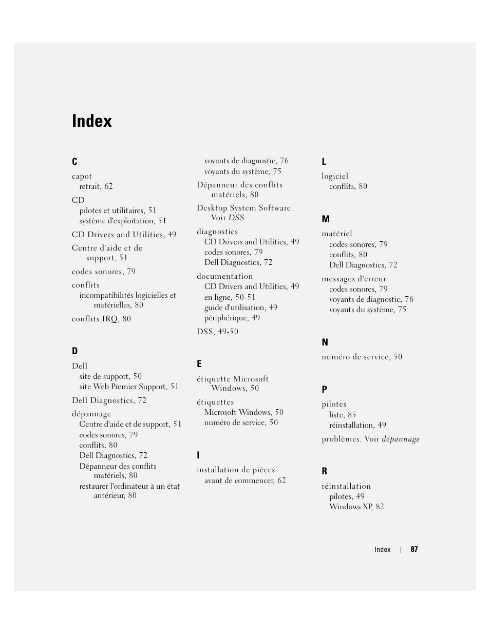 Index | Dell OptiPlex GX520 User Manual | Page 87 / 134