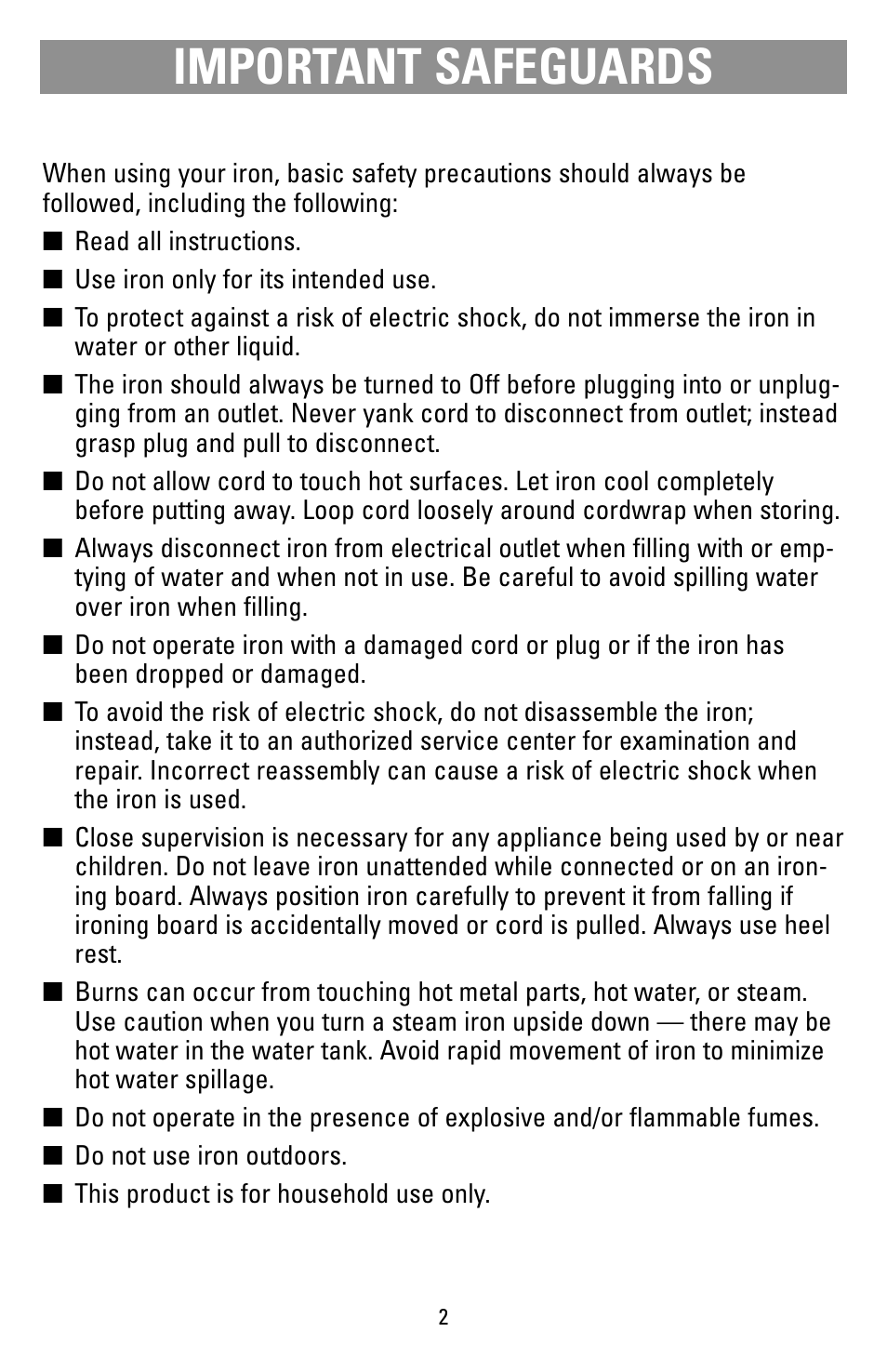 Safegaurds, Important safeguards | Black & Decker 62784 User Manual | Page 2 / 12