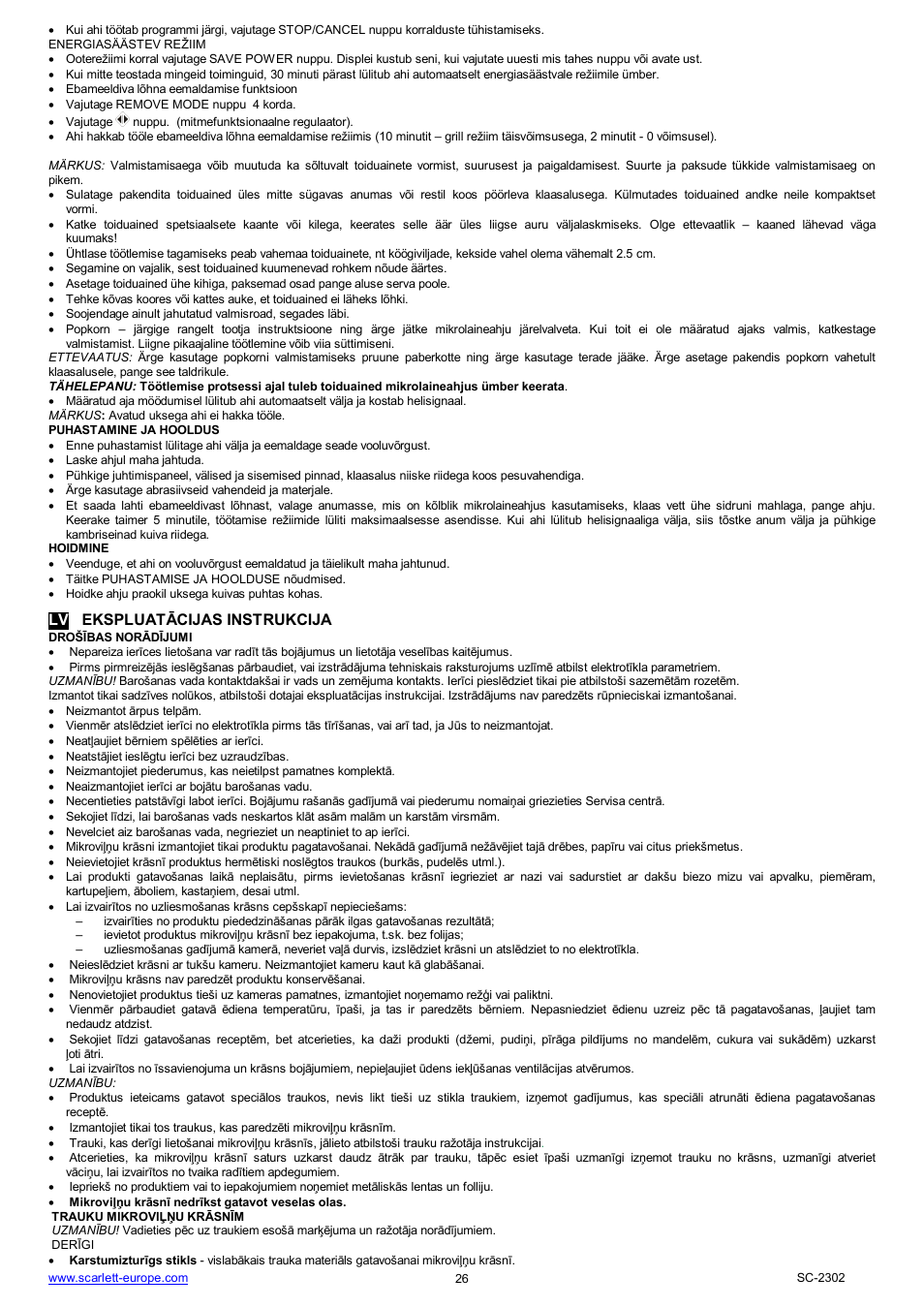 Lv ekspluat cijas instrukcija | Scarlett SC-2302 User Manual | Page 26 / 43