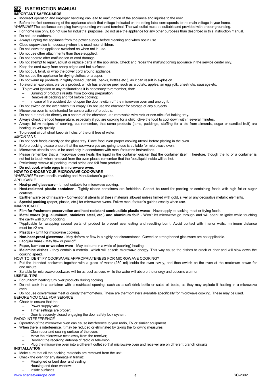 Gb instruction manual | Scarlett SC-2302 User Manual | Page 4 / 43