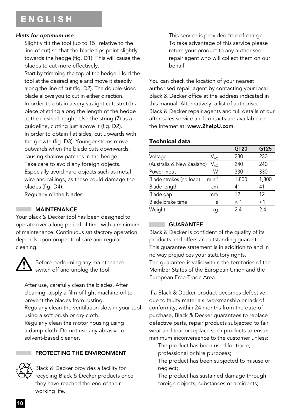 Black & Decker GT25 User Manual | Page 10 / 16