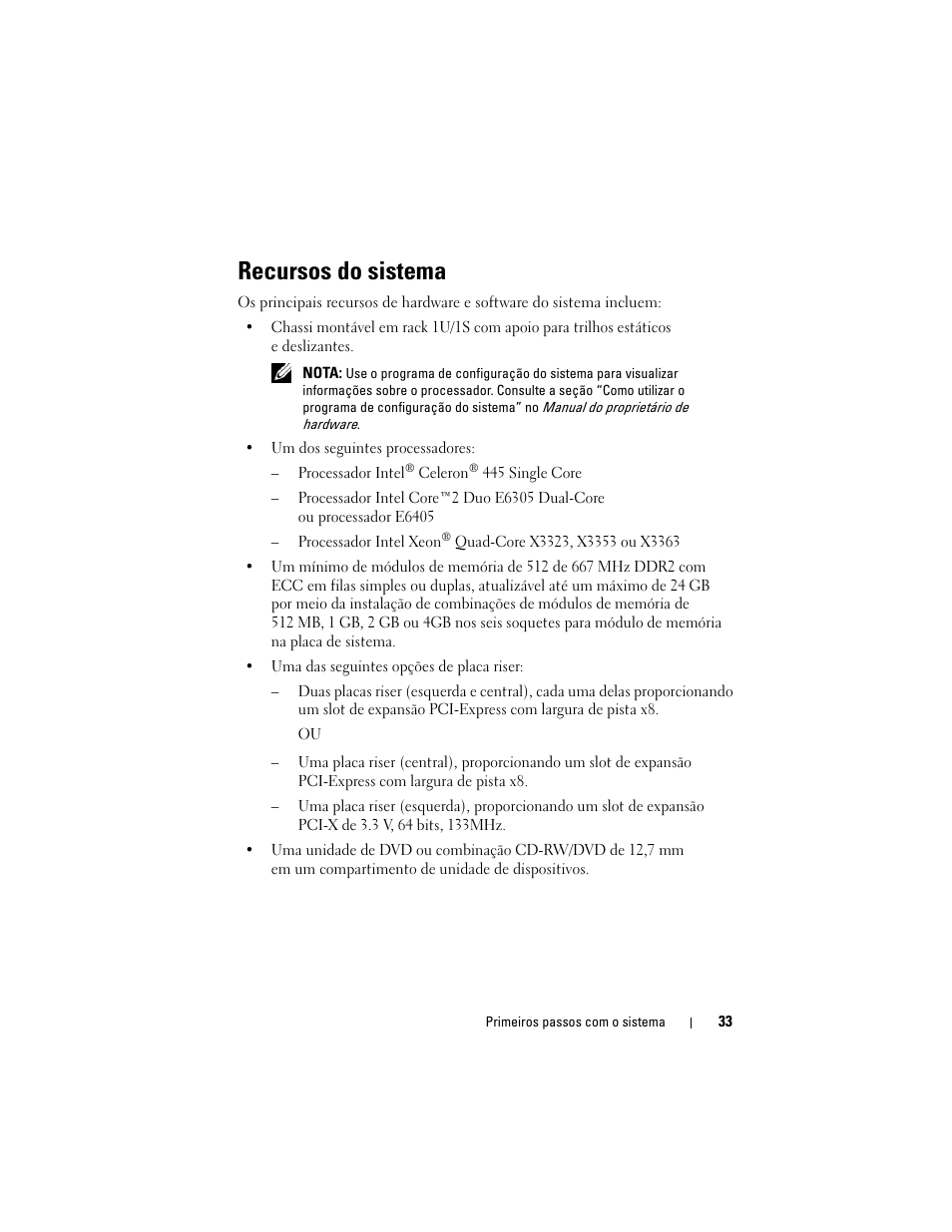 Recursos do sistema | Dell PowerEdge R300 User Manual | Page 35 / 62