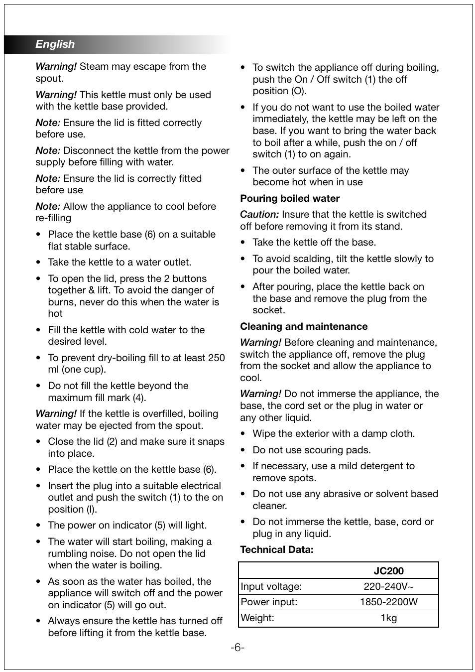 Black & Decker JC200 User Manual | Page 6 / 9