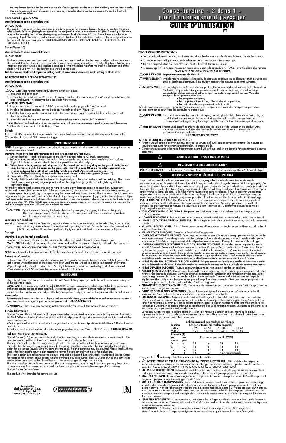 Guide d’utilisation | Black & Decker EDGE HOG LE750 User Manual | Page 2 / 4