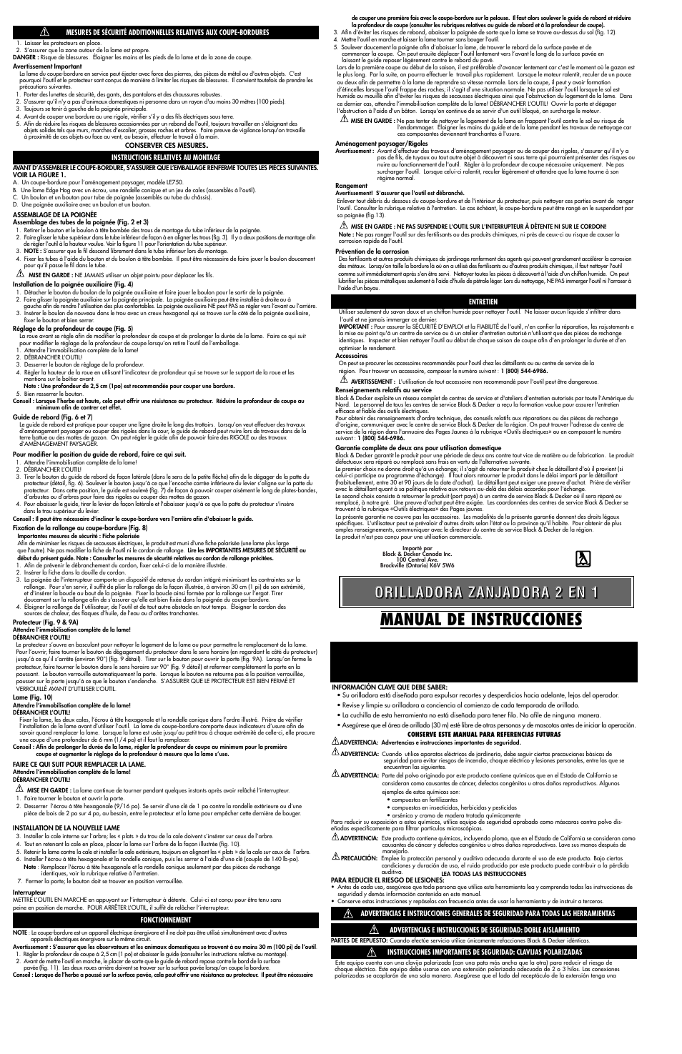 Manual de instrucciones | Black & Decker EDGE HOG LE750 User Manual | Page 3 / 4