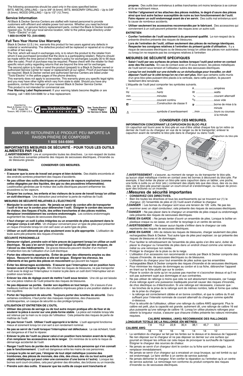 Mesures de sécurité importantes | Black & Decker HPD1802 User Manual | Page 3 / 6