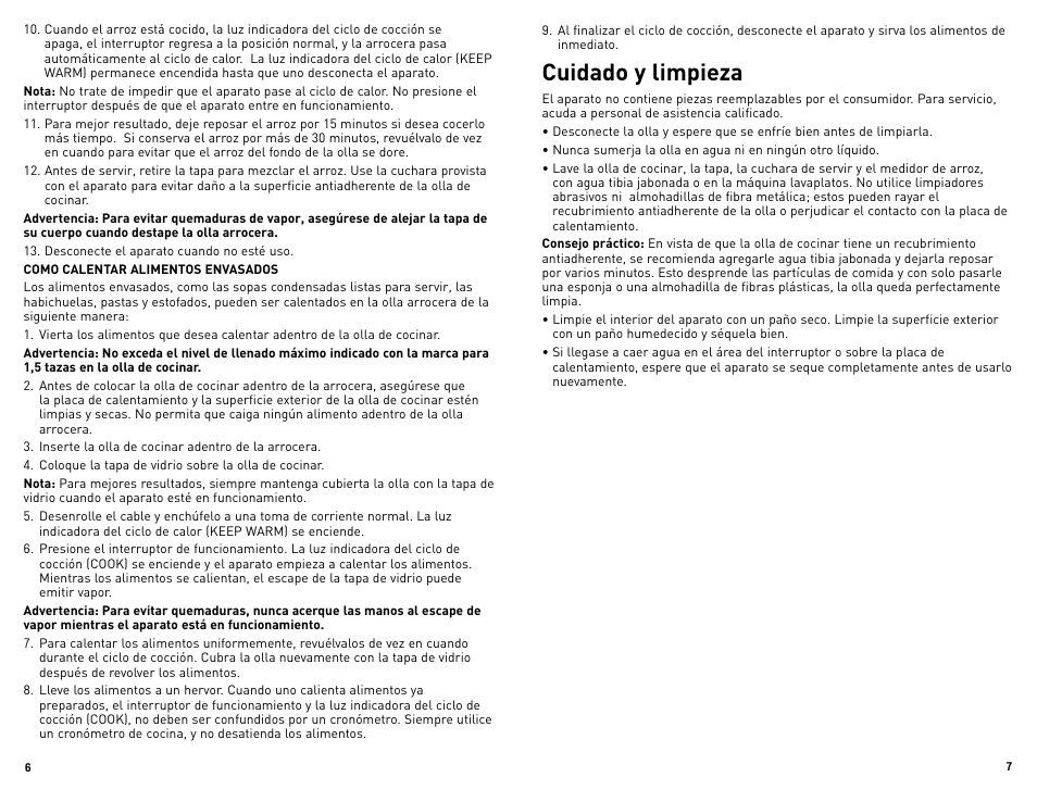 Cuidado y limpieza | Black & Decker RC3203 User Manual | Page 4 / 13