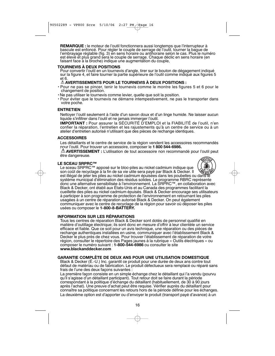 Black & Decker VP800 User Manual | Page 16 / 28