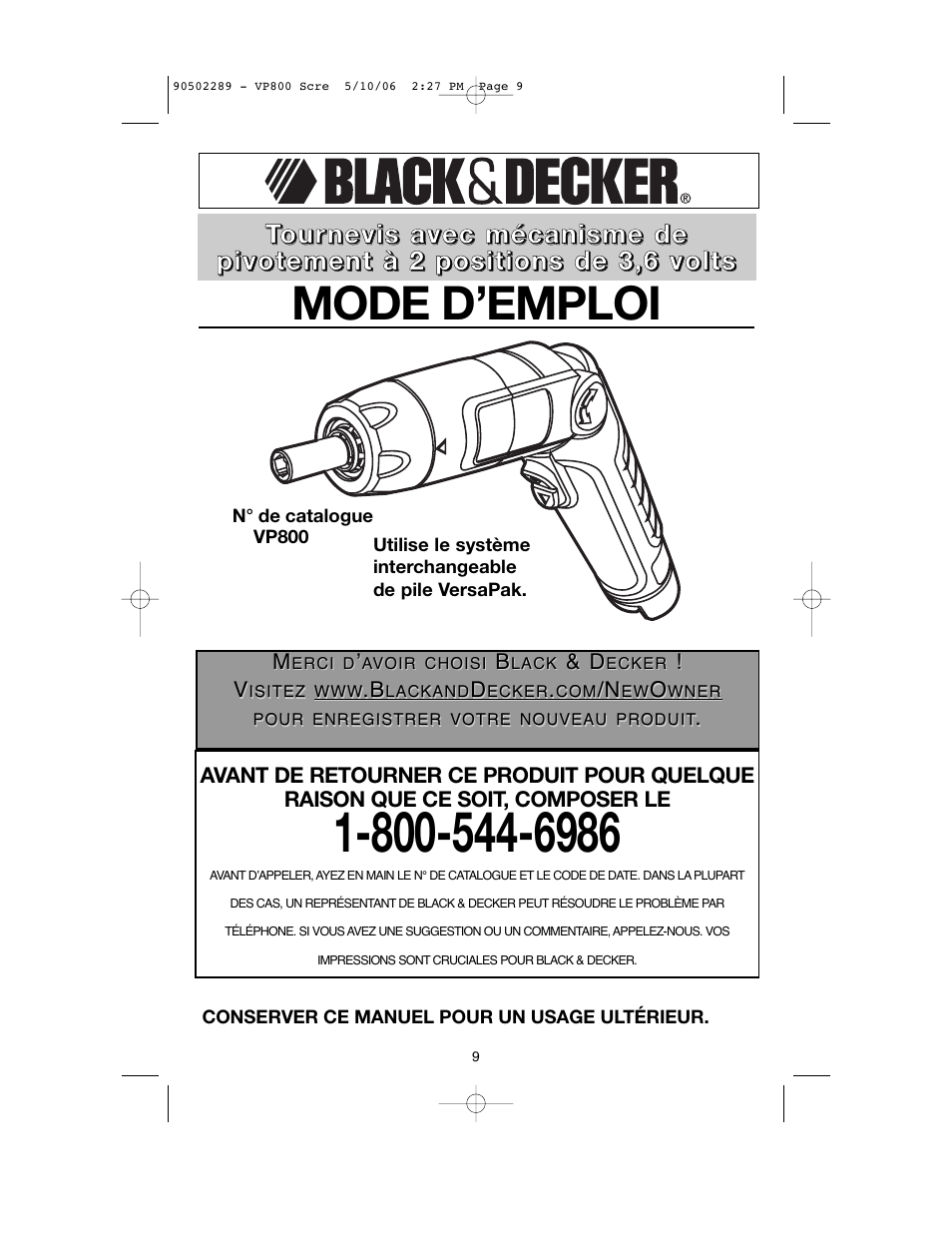 Mode d’emploi | Black & Decker VP800 User Manual | Page 9 / 28