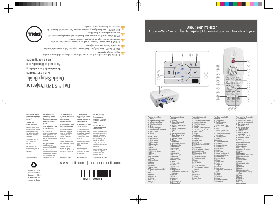 Dell™ s320 projector quick setup guide, About your projector, First fold first fold | Dell S320 Projector User Manual | Page 2 / 2