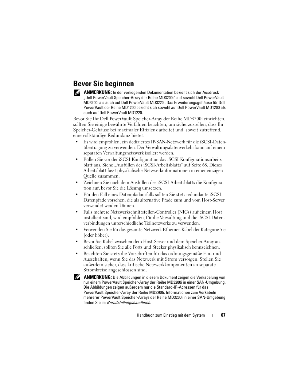 Bevor sie beginnen | Dell PowerVault MD3200i User Manual | Page 69 / 222