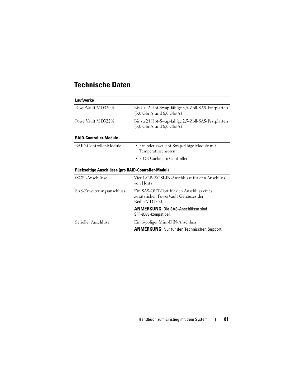 Technische daten | Dell PowerVault MD3200i User Manual | Page 83 / 222