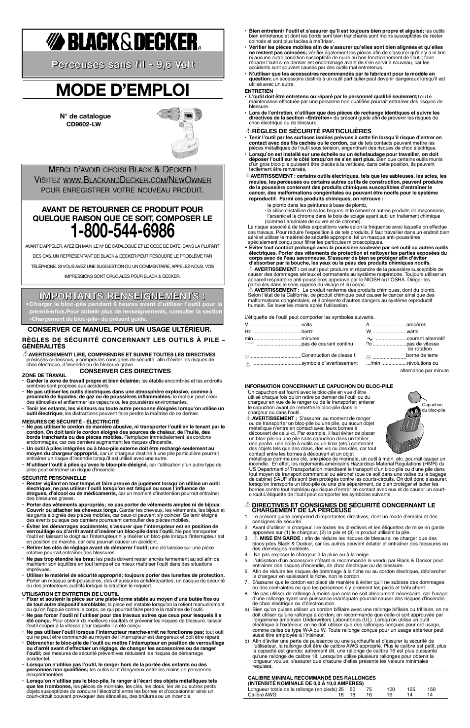 Mode d’emploi | Black & Decker CD9602-LW User Manual | Page 3 / 7