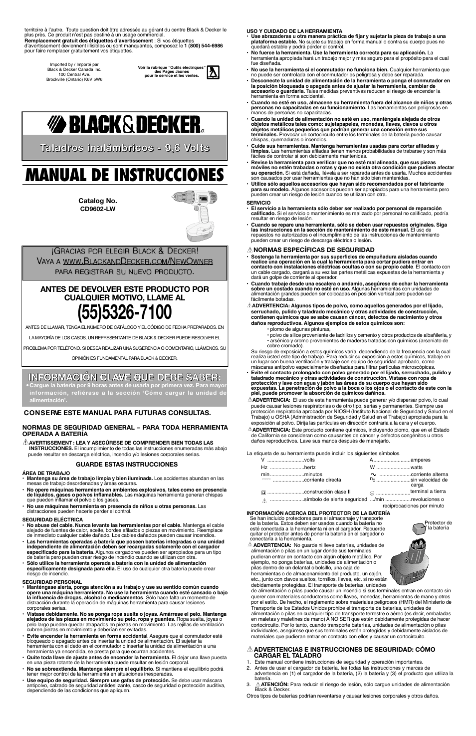 Manual de instrucciones | Black & Decker CD9602-LW User Manual | Page 5 / 7