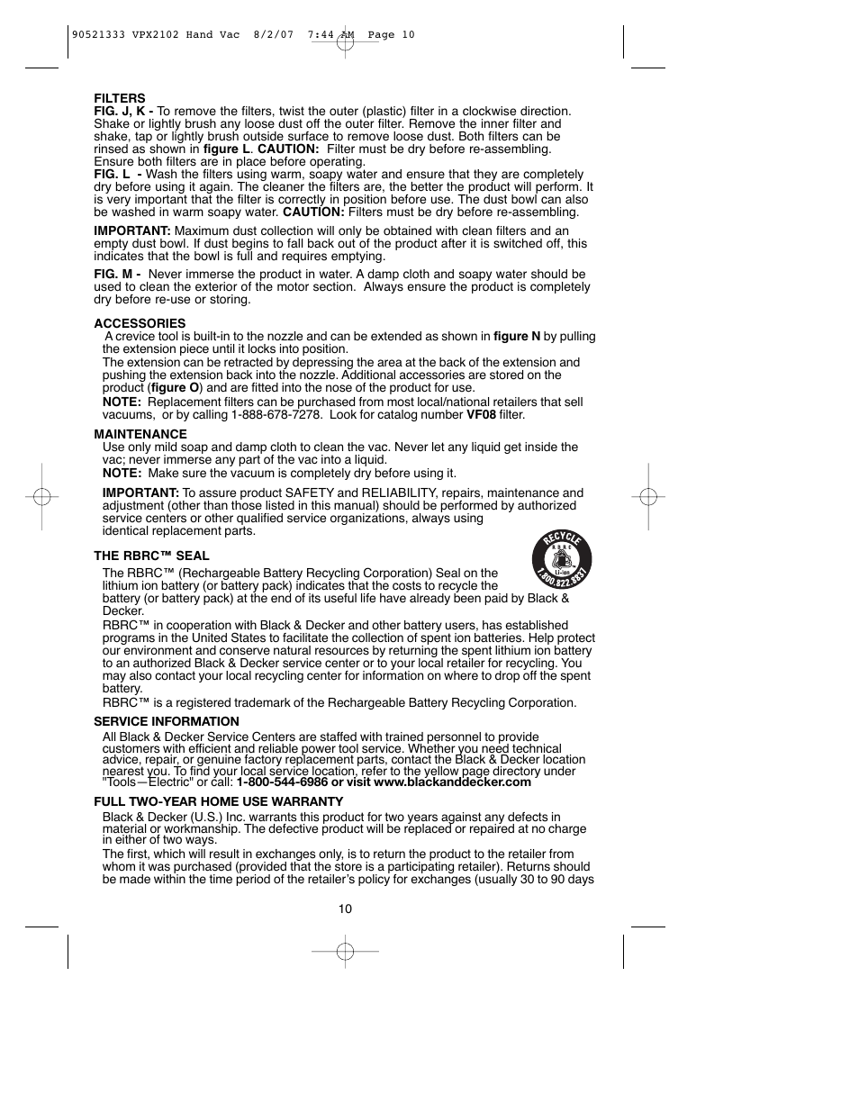 Black & Decker VPX2102 User Manual | Page 10 / 32