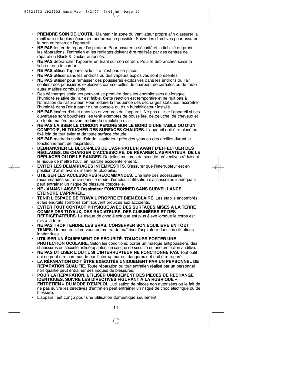 Black & Decker VPX2102 User Manual | Page 14 / 32