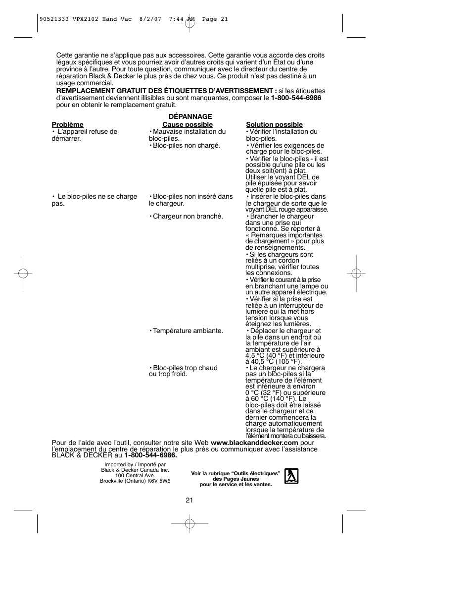 Black & Decker VPX2102 User Manual | Page 21 / 32