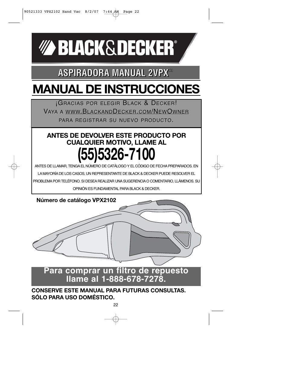 Manual de instrucciones | Black & Decker VPX2102 User Manual | Page 22 / 32
