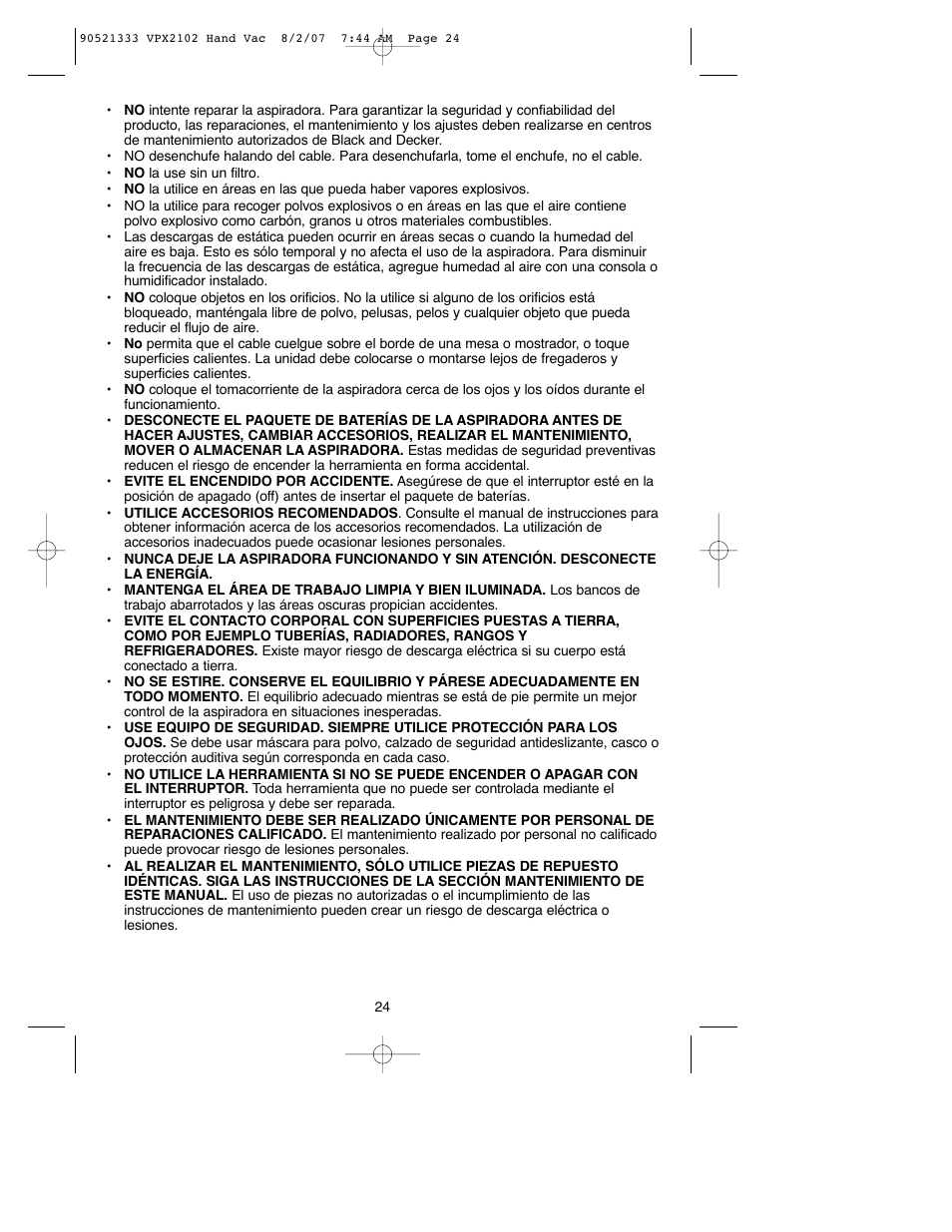 Black & Decker VPX2102 User Manual | Page 24 / 32