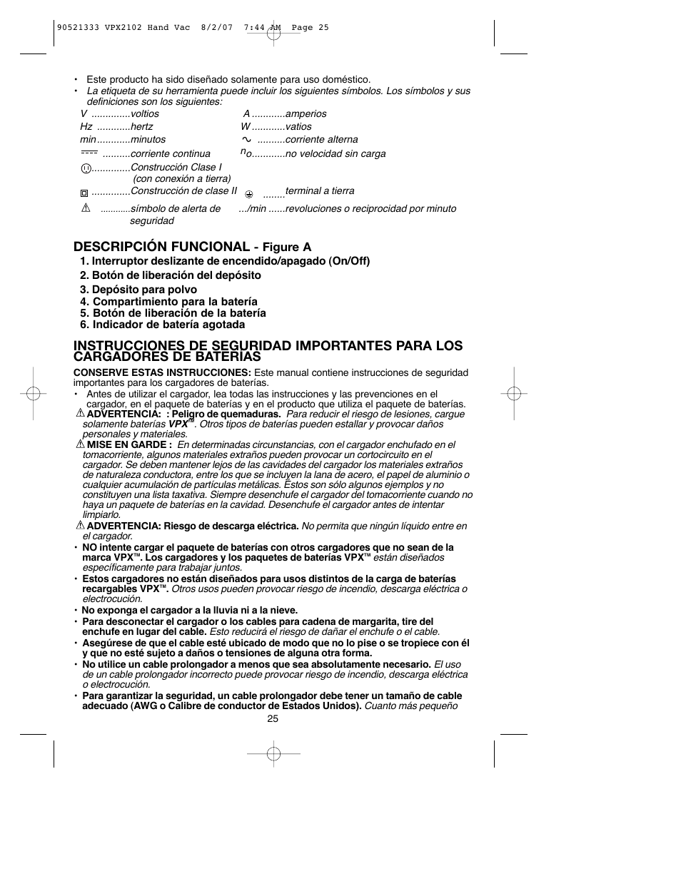 Descripción funcional | Black & Decker VPX2102 User Manual | Page 25 / 32