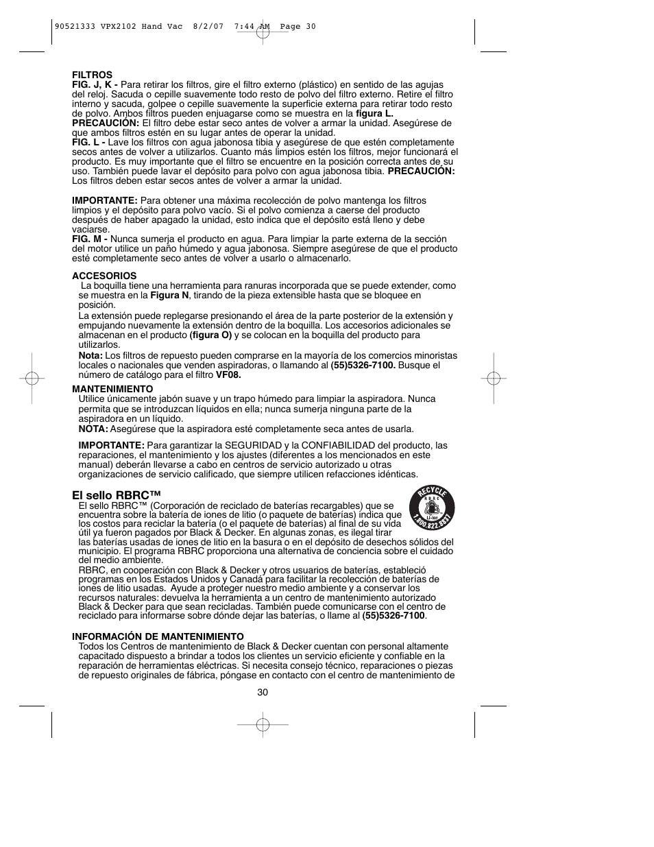 Black & Decker VPX2102 User Manual | Page 30 / 32