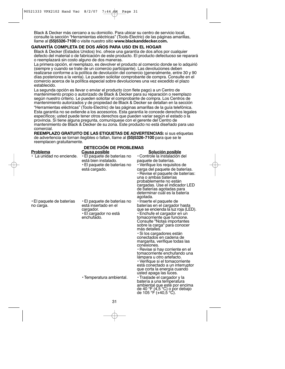 Black & Decker VPX2102 User Manual | Page 31 / 32