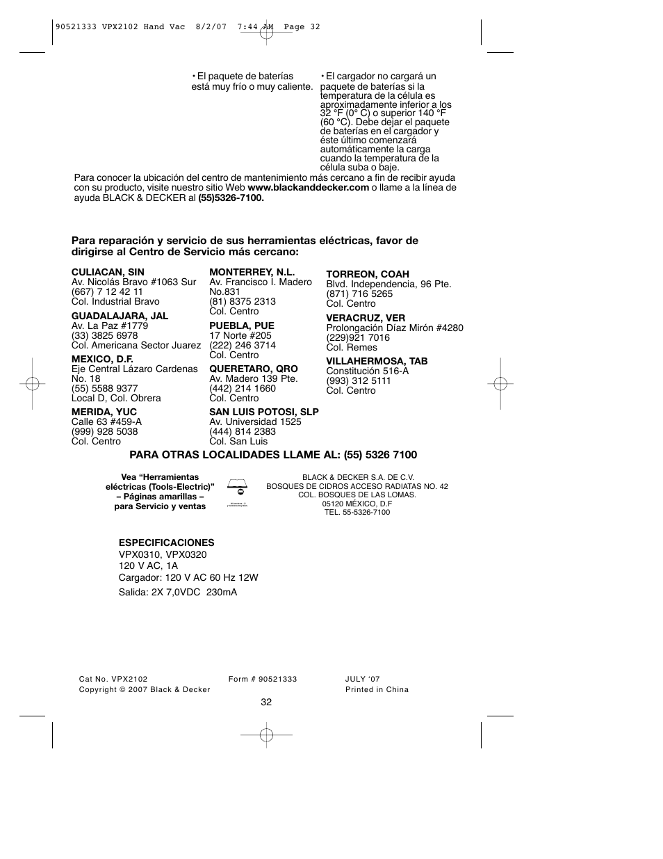 Black & Decker VPX2102 User Manual | Page 32 / 32