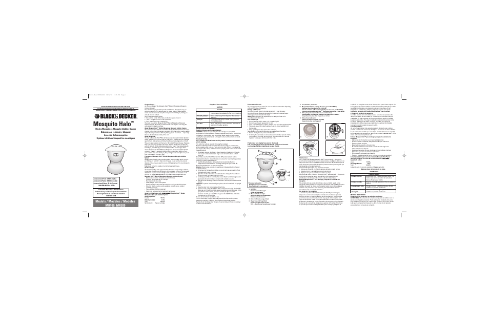 Black & Decker MOSQUITO HALO MR100 User Manual | 2 pages