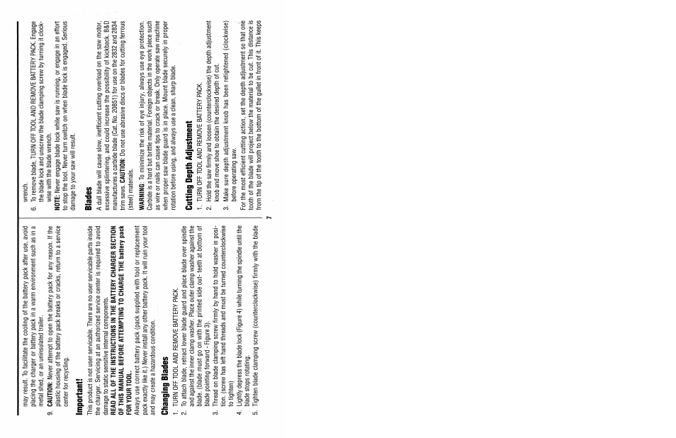 Important, Changing blades, Blades | Cutting depth adjustment | Black & Decker TRIMCAT 2832 User Manual | Page 9 / 16