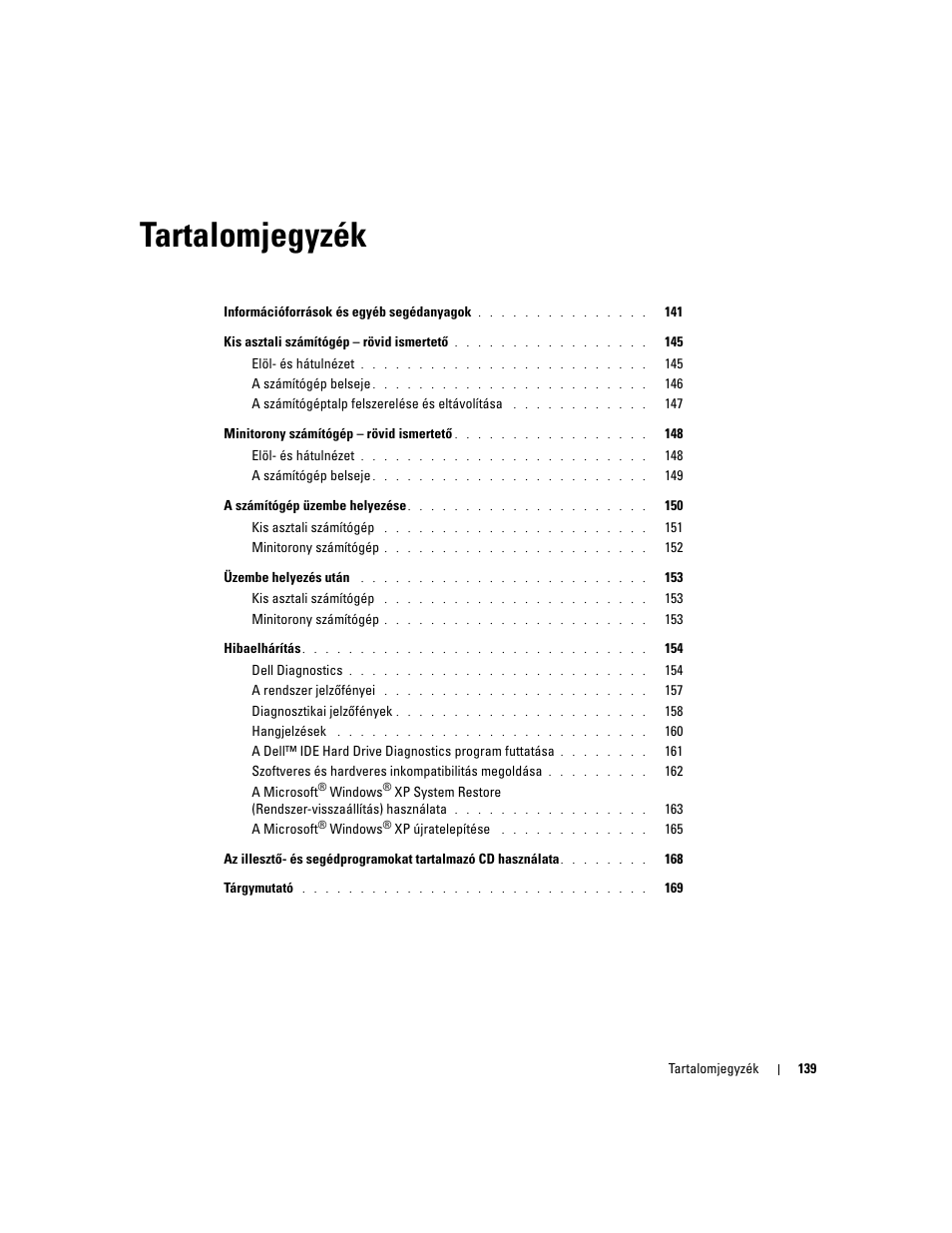 Tartalomjegyzék | Dell OptiPlex 170L User Manual | Page 139 / 238