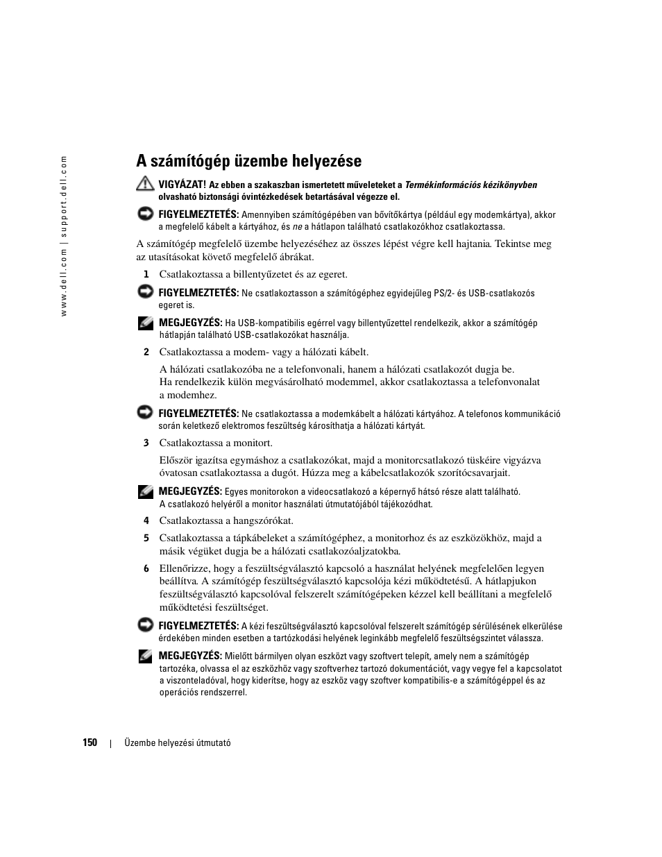 A számítógép üzembe helyezése | Dell OptiPlex 170L User Manual | Page 150 / 238
