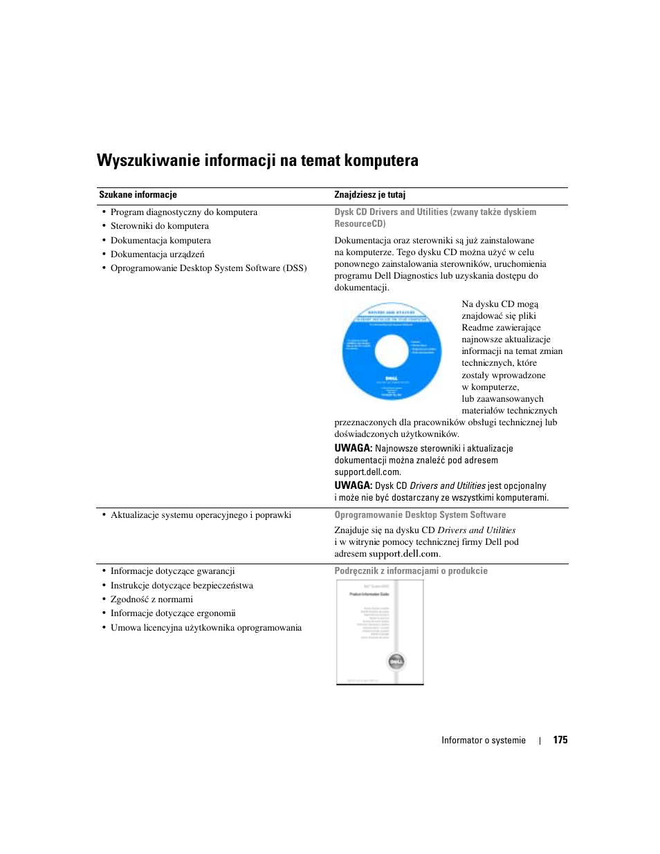 Wyszukiwanie informacji na temat komputera | Dell OptiPlex 170L User Manual | Page 175 / 238