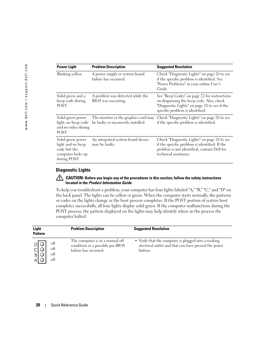 Diagnostic lights | Dell OptiPlex 170L User Manual | Page 20 / 238