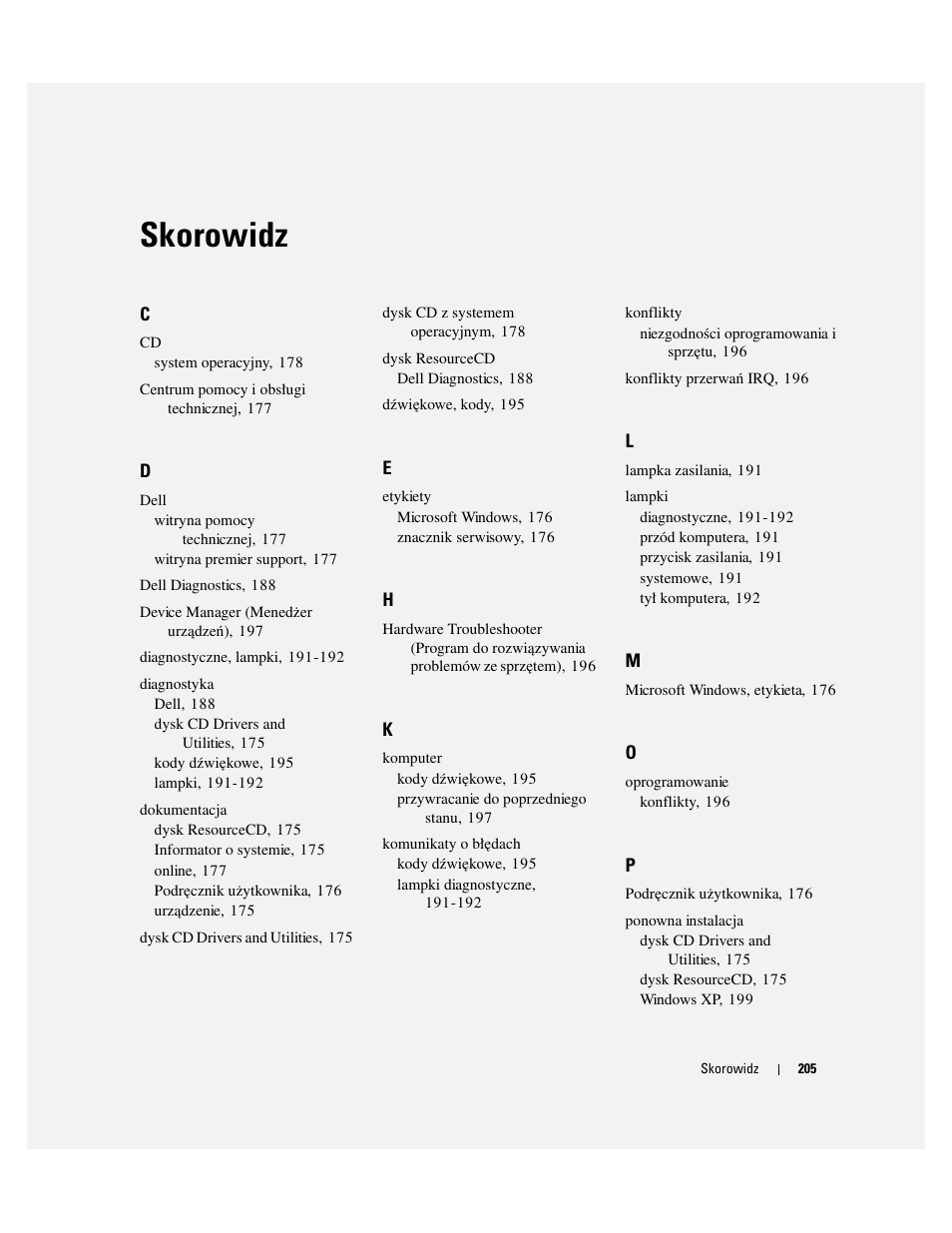 Skorowidz | Dell OptiPlex 170L User Manual | Page 205 / 238