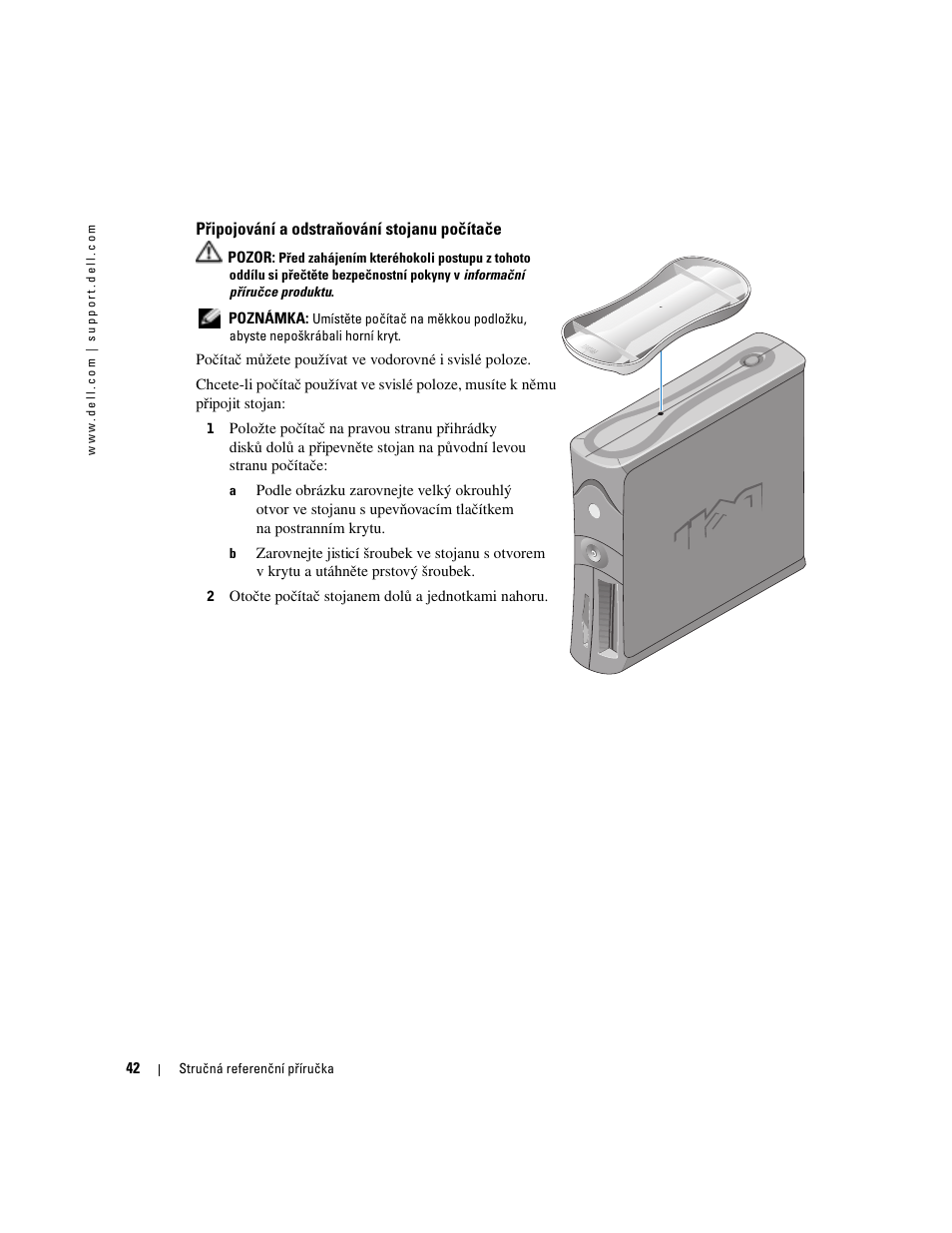 Připojování a odstraňování stojanu počítače | Dell OptiPlex 170L User Manual | Page 42 / 238