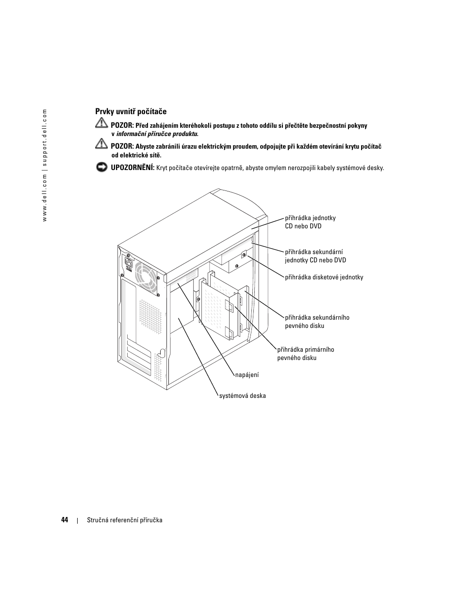 Prvky uvnitř počítače | Dell OptiPlex 170L User Manual | Page 44 / 238