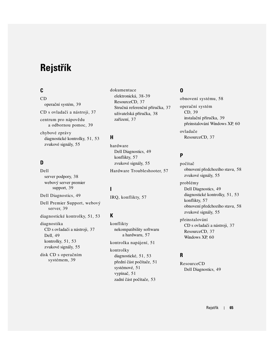 Rejstřík | Dell OptiPlex 170L User Manual | Page 65 / 238