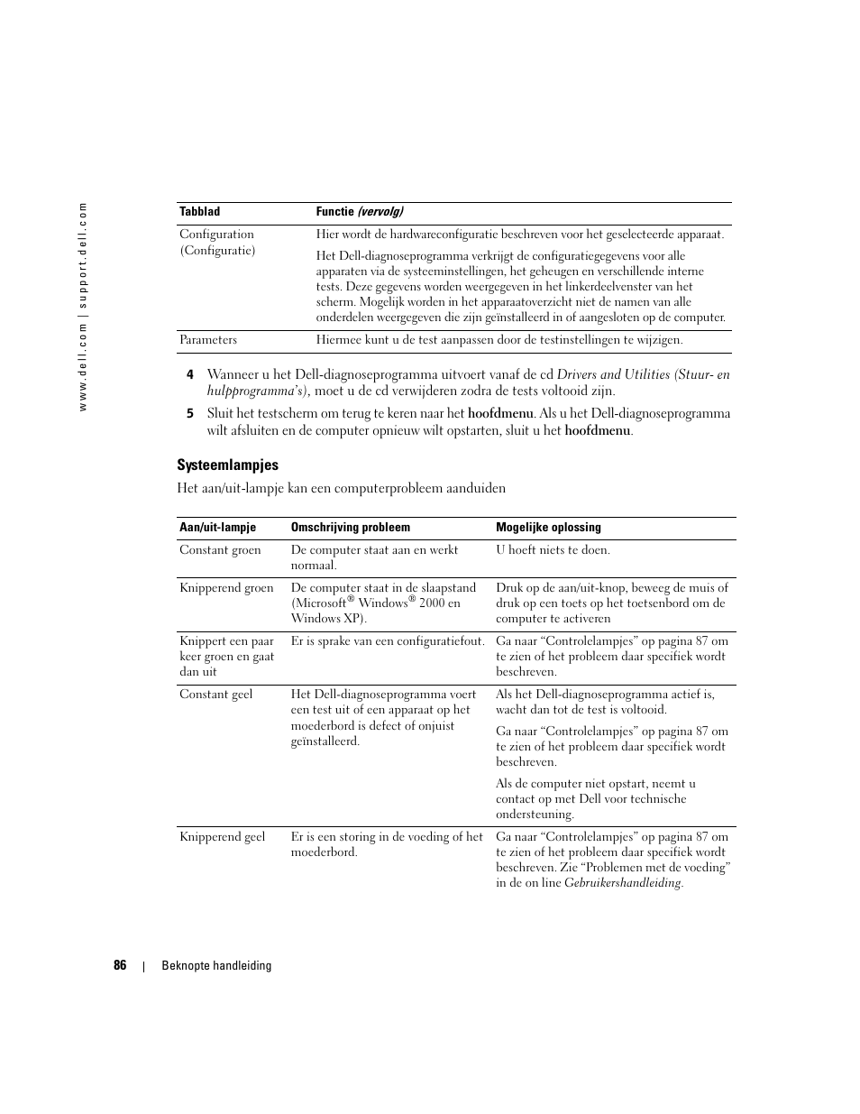 Systeemlampjes | Dell OptiPlex 170L User Manual | Page 86 / 238